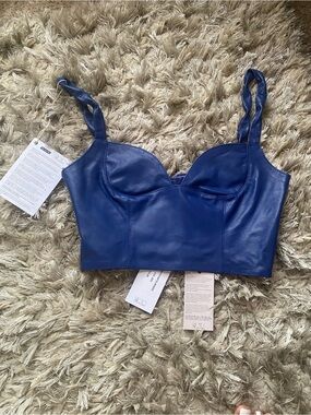 Blue Genuine Leather Bustier Crop Top